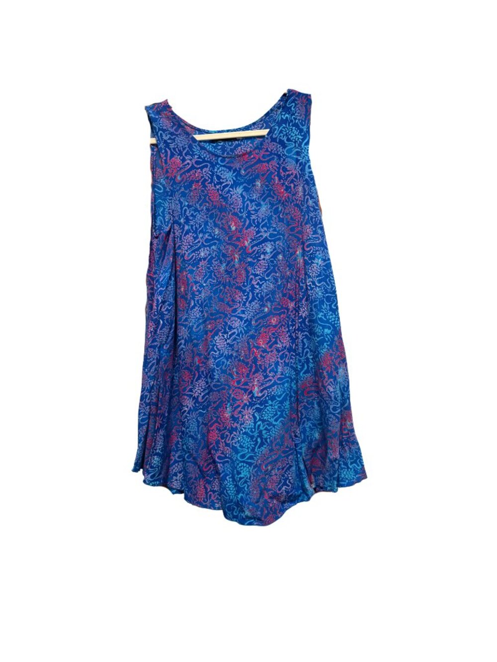 Island Batik Blue Pattern Cotton Dress with Pockets